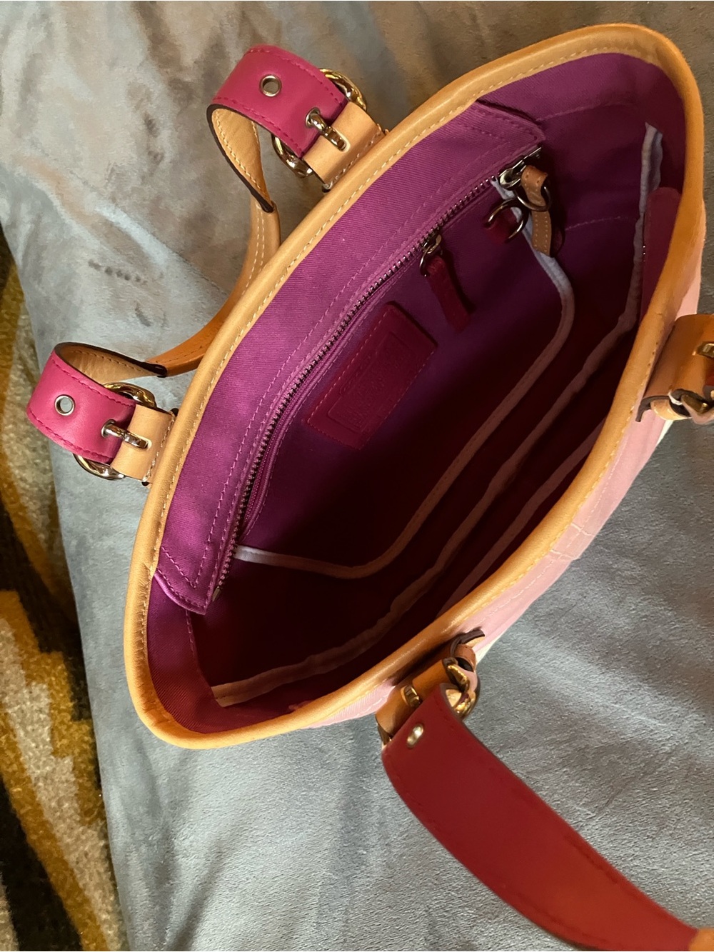 Coach Mini Pink Canvas Tote with Cream Accents - Picture 3 of 8